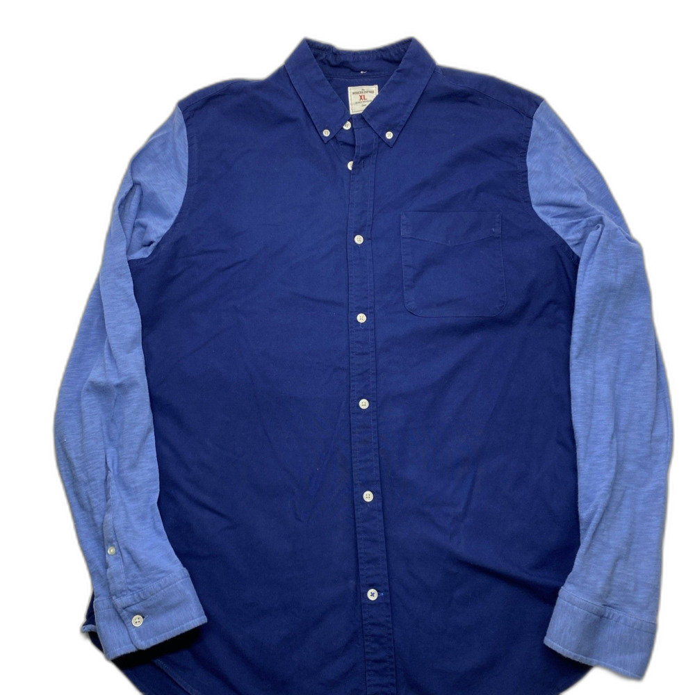 Gap men's mixed media modern oxford long sleeve shirt in navy/sky blue XL Preppy